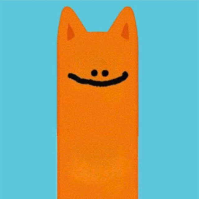 A tall orange Gizmo on a cyan background